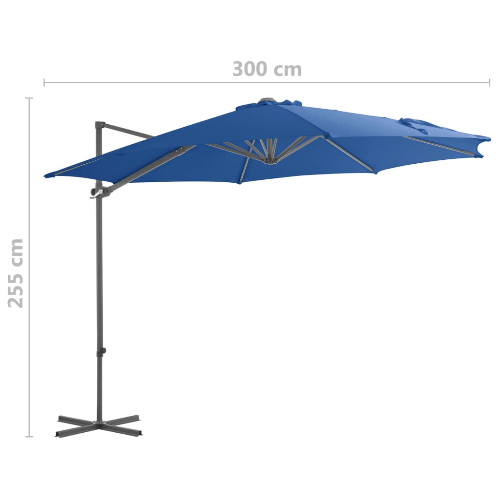 Guarda-sol jardim cantilever com poste de aço 300 cm azul ciano