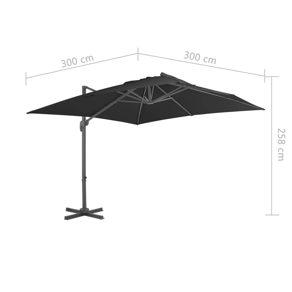 Guarda-sol de jardim cantilever c/ poste alumínio 3x3 m preto