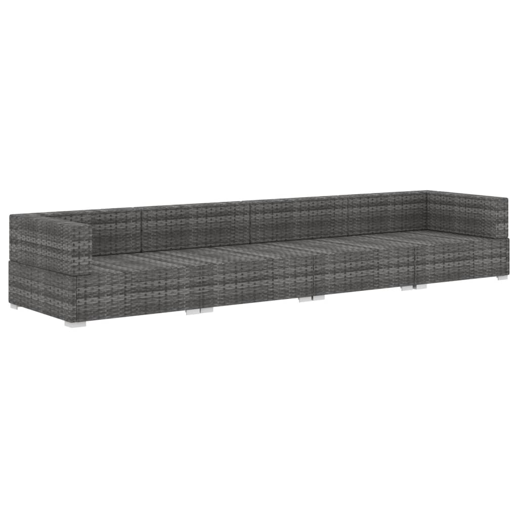 Conjunto sofás de jardim c/ almofadões 4 pcs vime PE cinzento