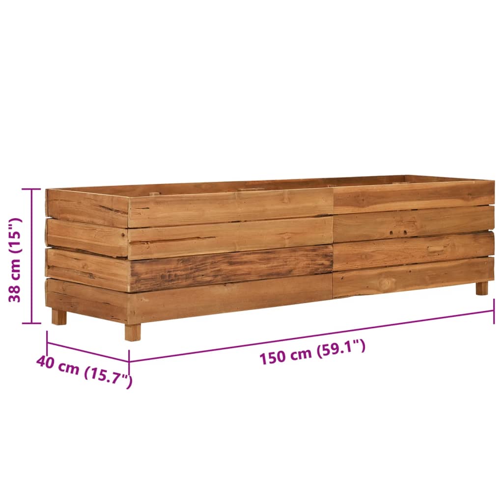 Vaso/floreira 150x40x38 cm madeira de teca reciclada e aço