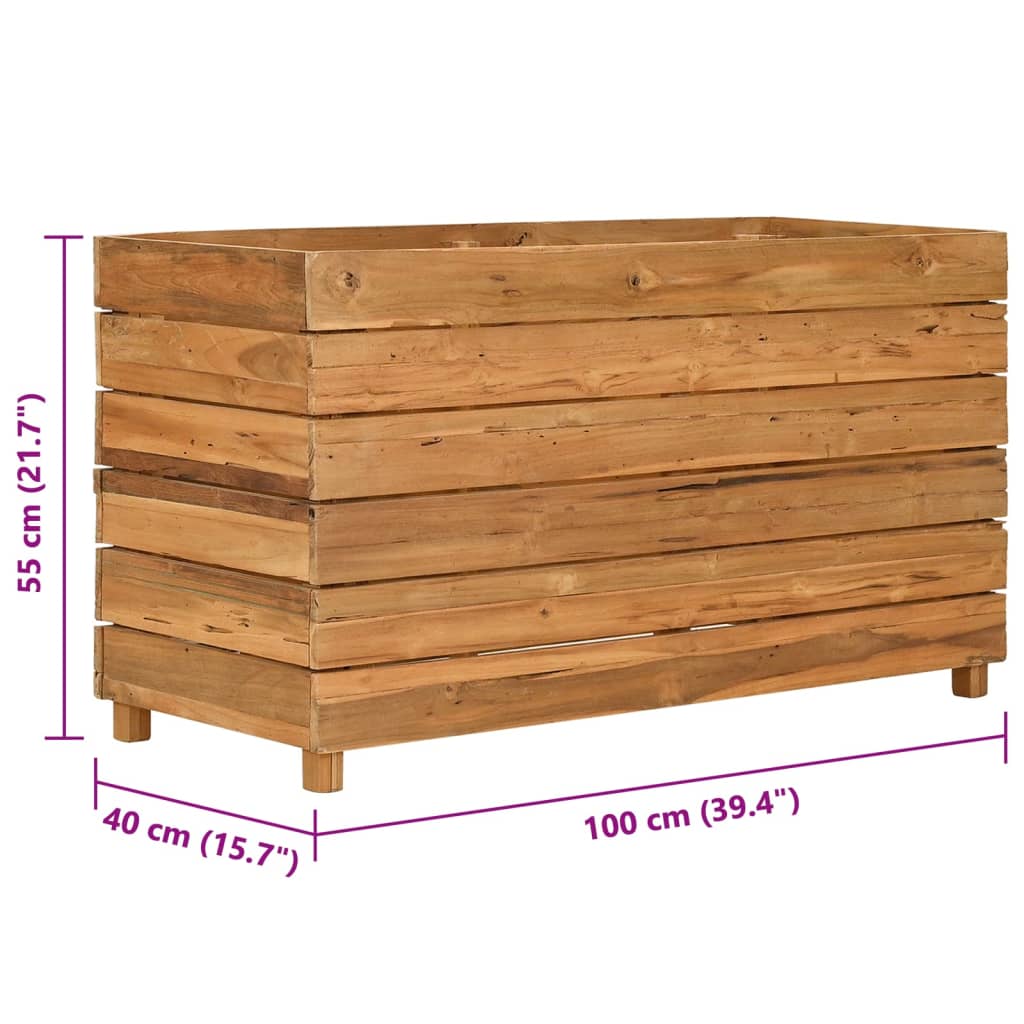 Vaso/floreira 100x40x55 cm madeira de teca reciclada e aço
