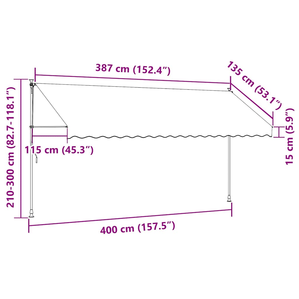 Toldo retrátil manual com LED 400 cm creme