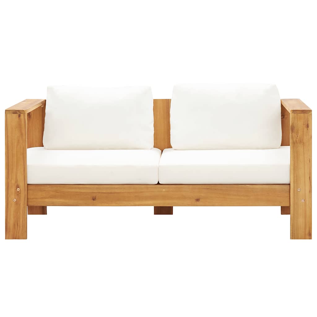 Sofá de jardim c/ almofadão 140 cm acácia maciça branco creme