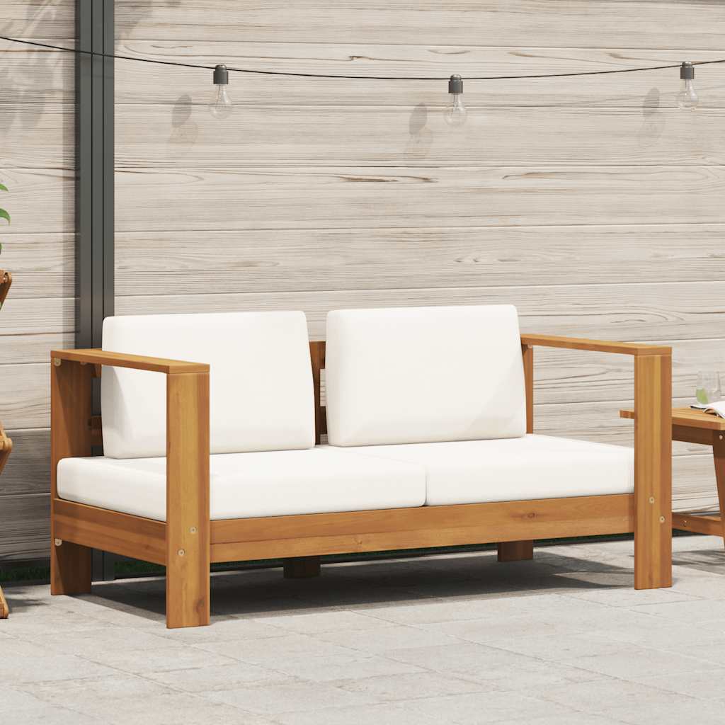 Sofá de jardim c/ almofadão 140 cm acácia maciça branco creme