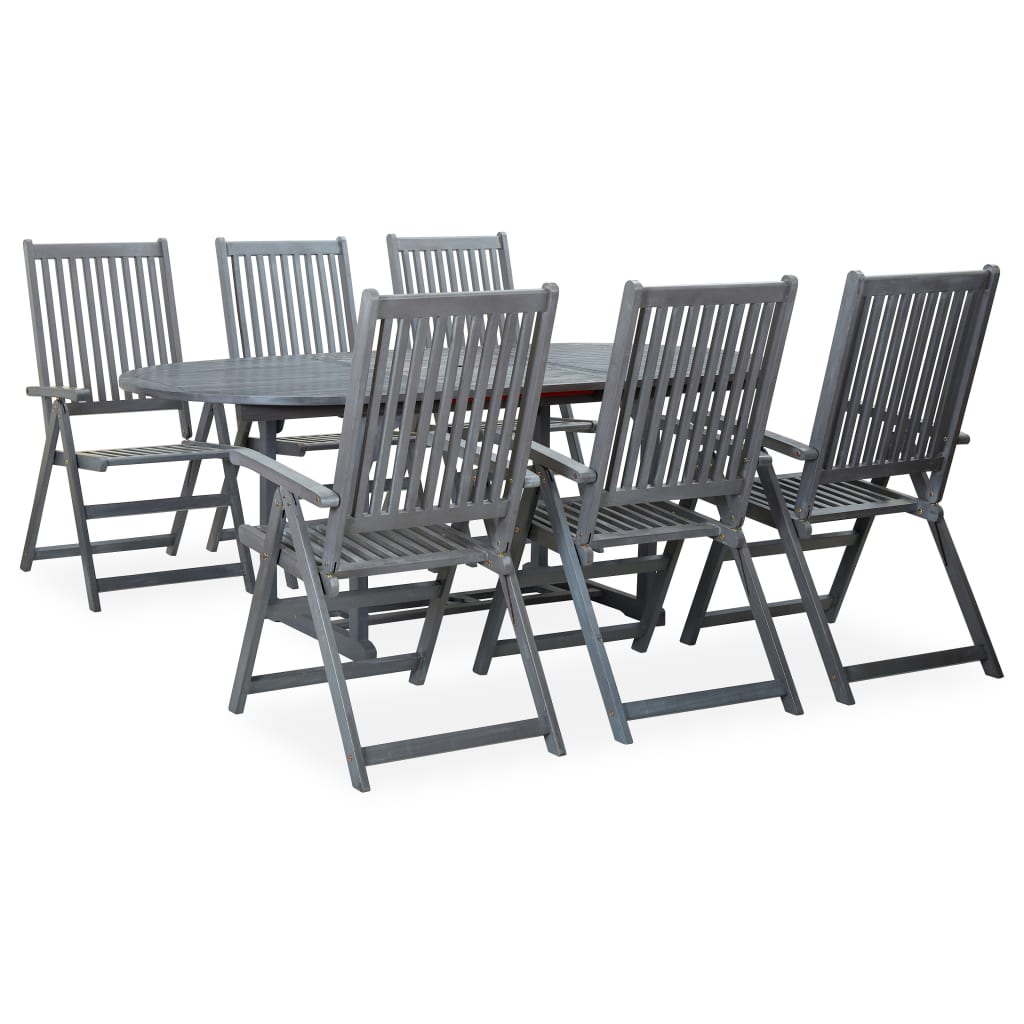 7 pcs conjunto jantar exterior madeira acácia maciça cinzento