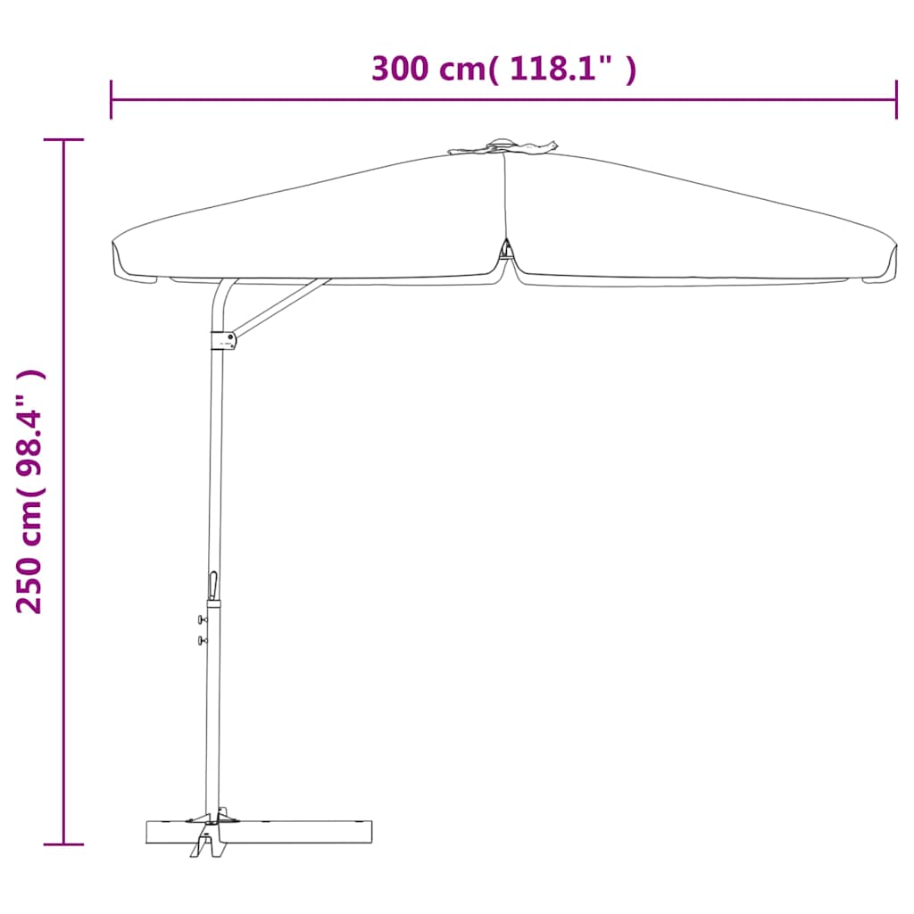 Guarda-sol de jardim c/ poste de aço 300cm cinzento-acastanhado