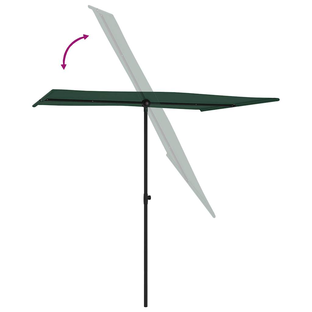 Guarda-sol de jardim com poste de alumínio 2x1,5 m verde