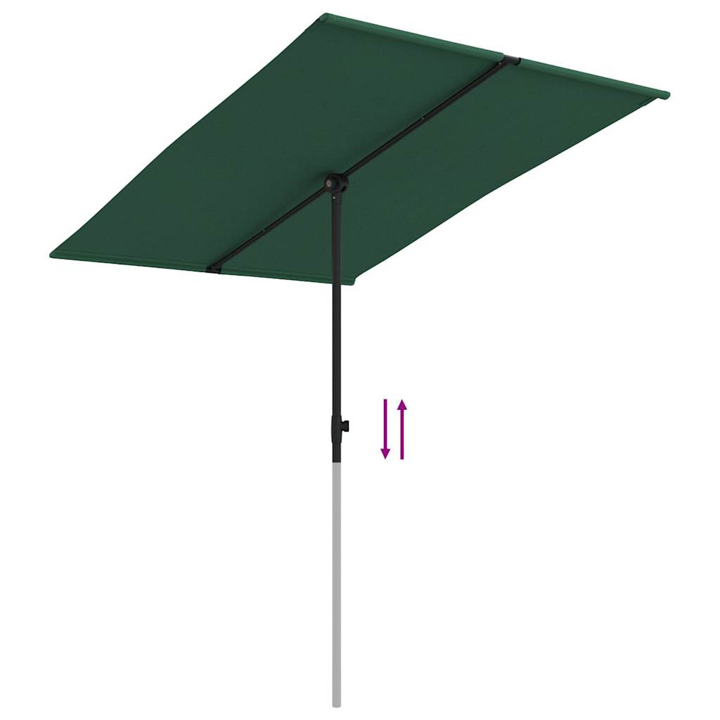 Guarda-sol de jardim com poste de alumínio 2x1,5 m verde