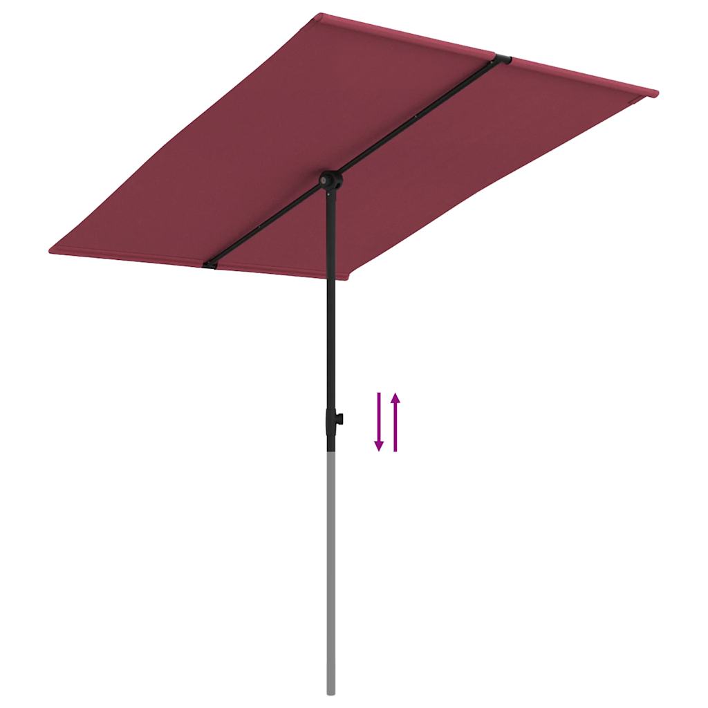 Guarda-sol de jardim com poste de alumínio 2x1,5 m bordô
