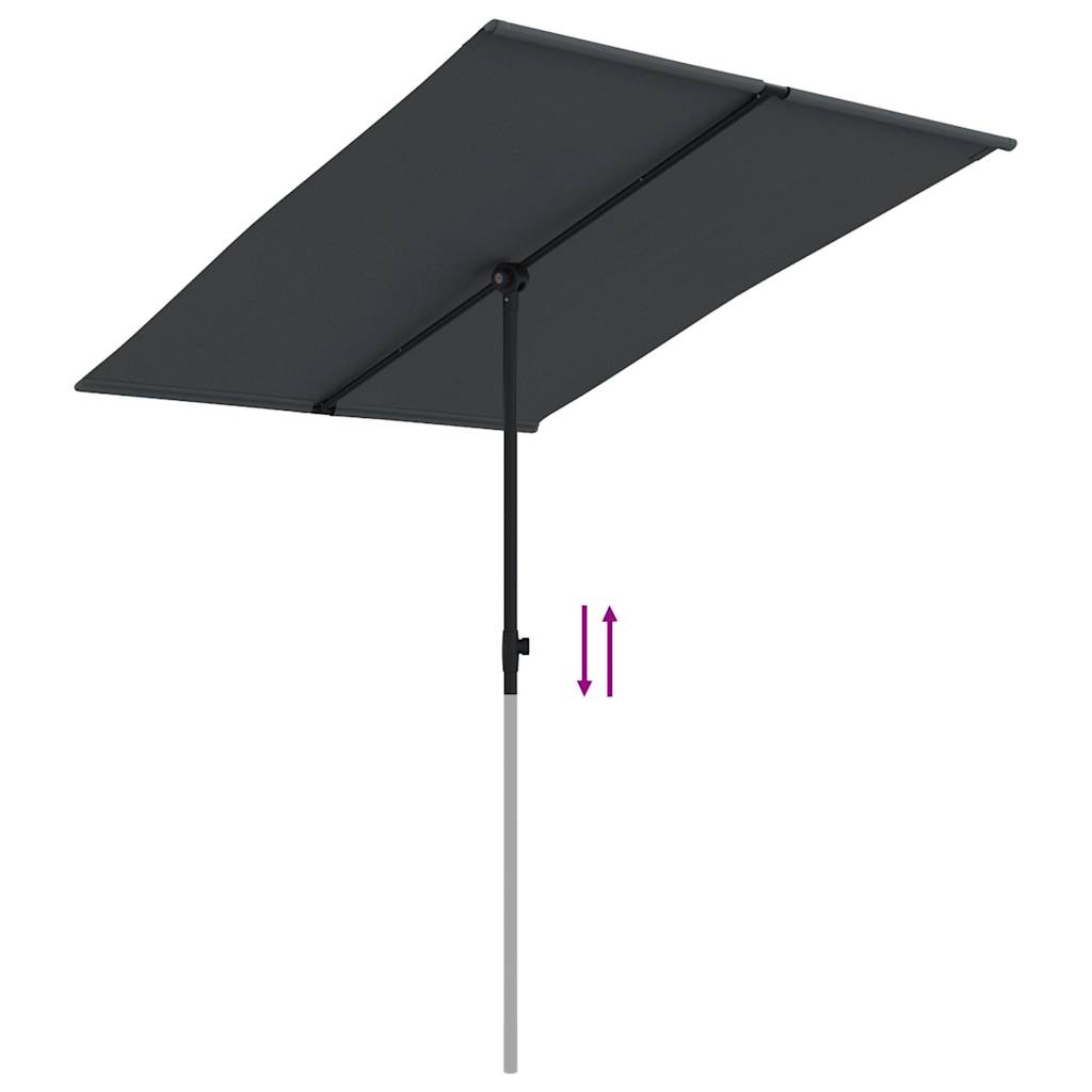 Guarda-sol de jardim com poste de alumínio 2x1,5 m preto