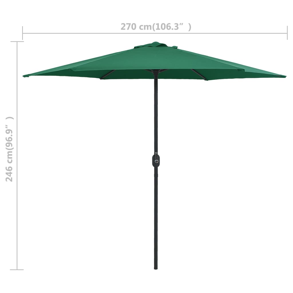 Guarda-sol de jardim com poste de alumínio 270x246 cm verde