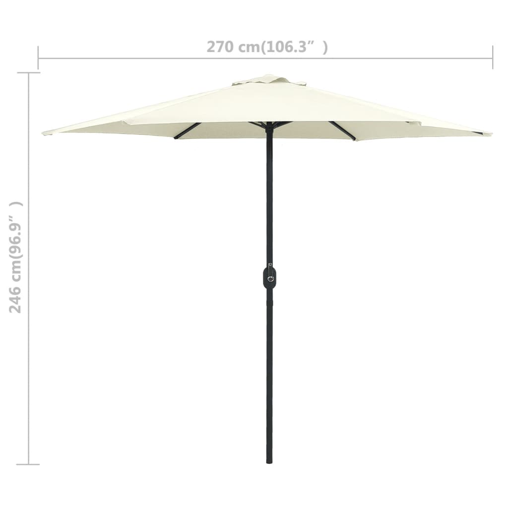Guarda-sol de jardim c/ poste alumínio 270x246 cm branco areia