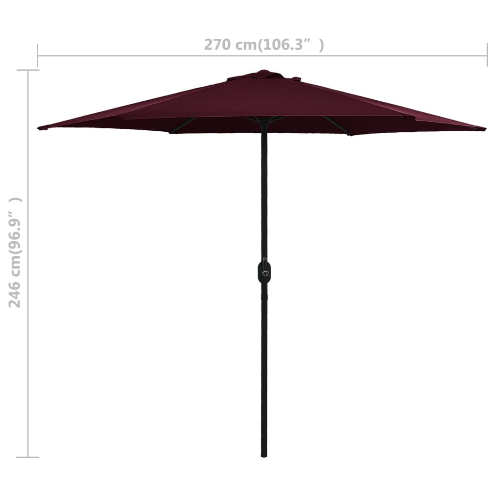 Guarda-sol de jardim com poste de alumínio 270x246 cm bordô