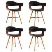 Cadeiras de jantar 4 pcs couro artificial preto madeira curvada