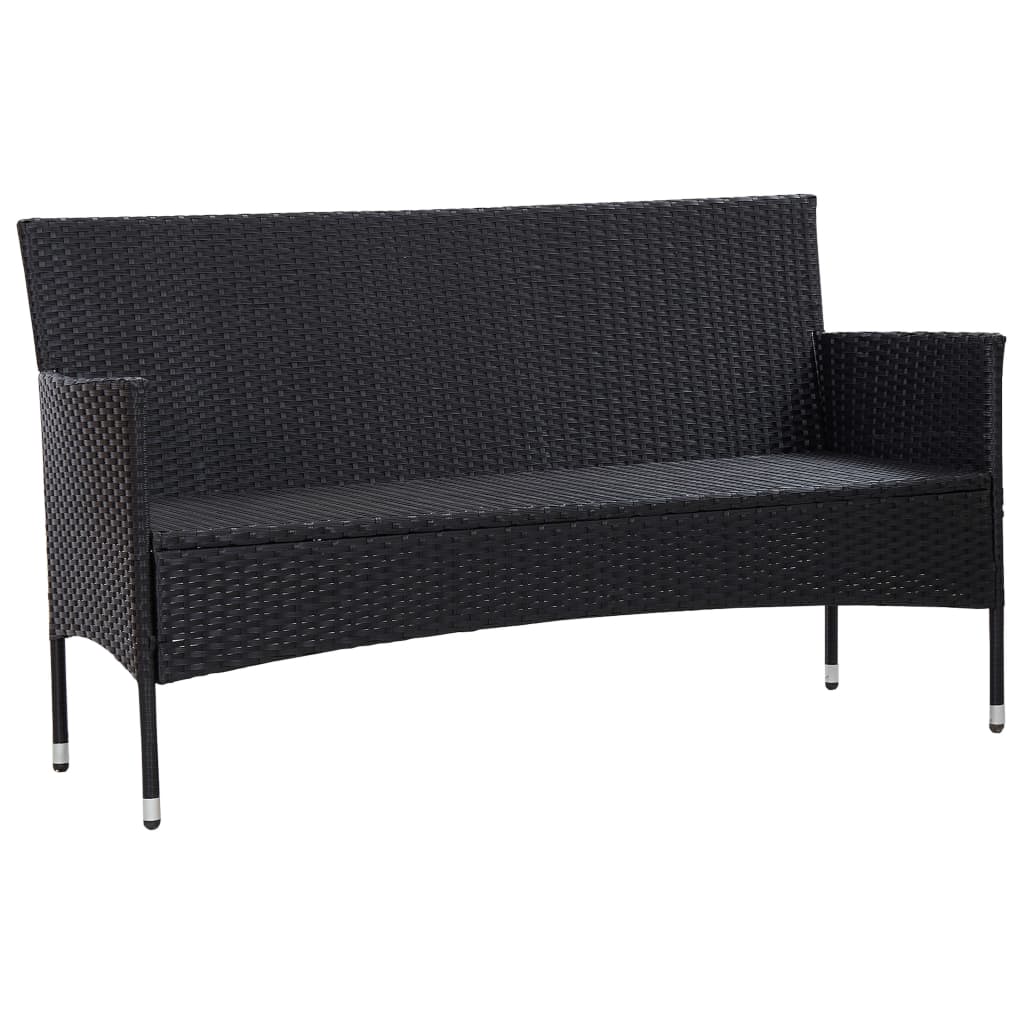 Sofá de jardim 3 lugares com almofadões vime PE preto