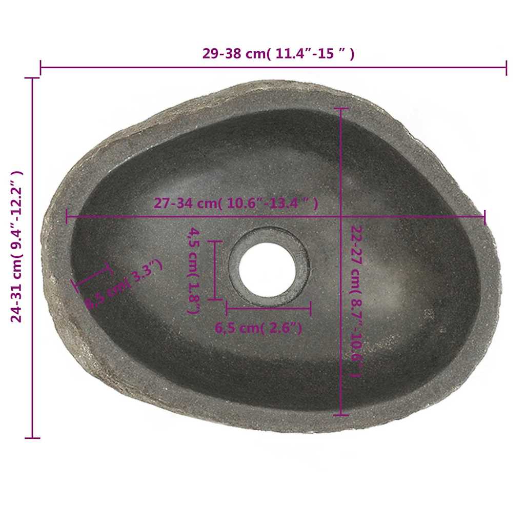 Lavatório de pedra do rio oval (29-38)x(24-31) cm