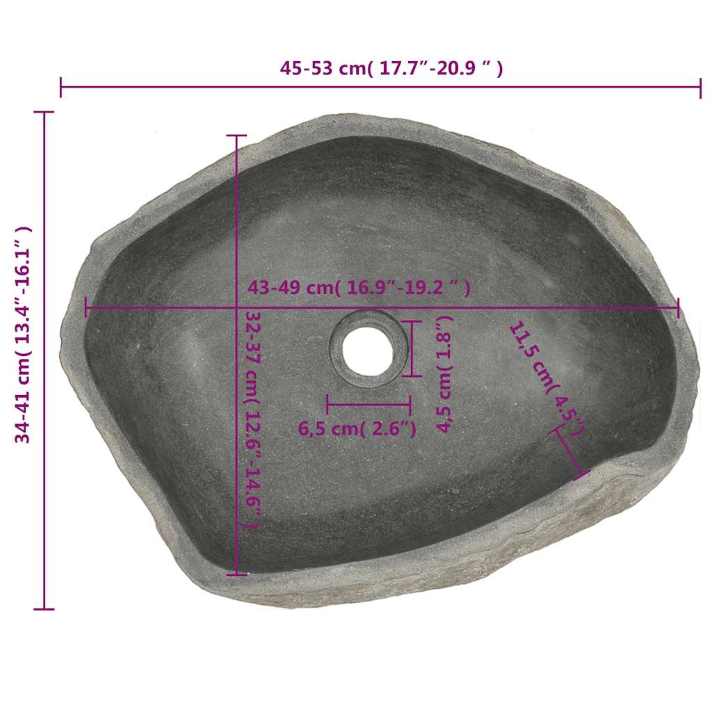 Lavatório de pedra do rio oval (45-53)x(34-41) cm