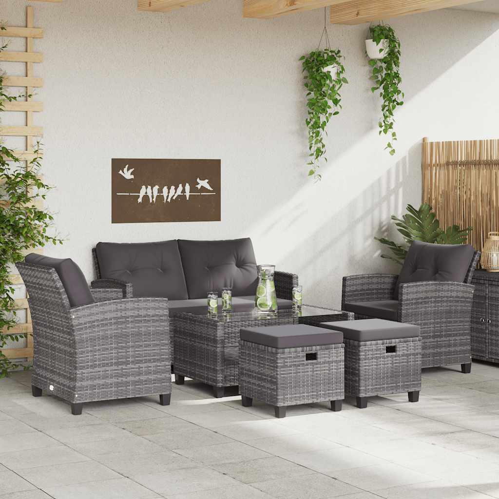 6 pcs conjunto sofás jardim c/ almofadões vime cinzento-escuro