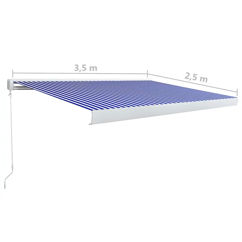 Toldo manual com caixa 350x250 cm azul e branco