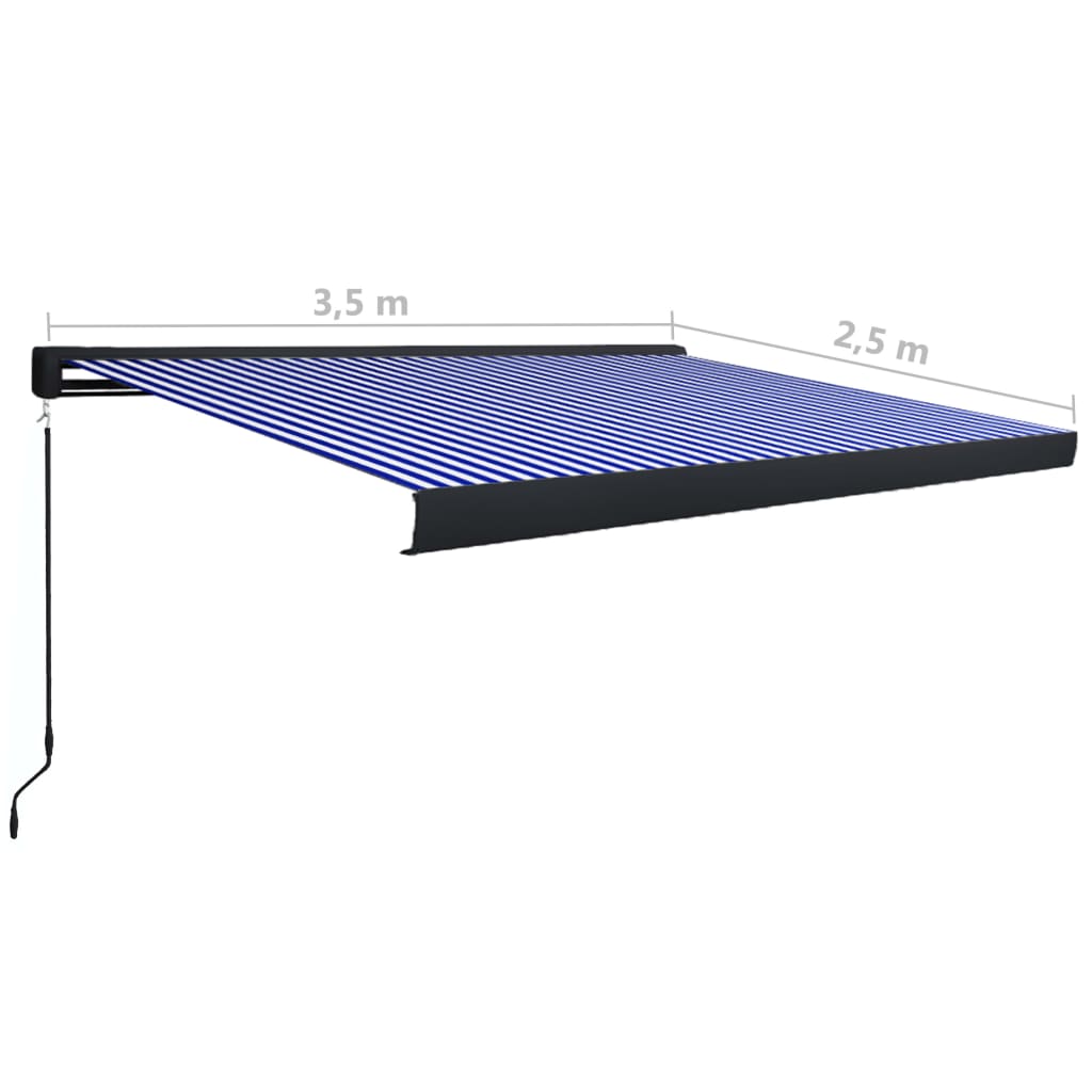 Toldo manual com caixa 350x250 cm azul e branco