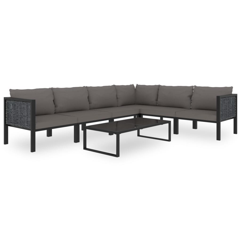 7 pcs conjunto lounge de jardim c/ almofadões vime PE antracite