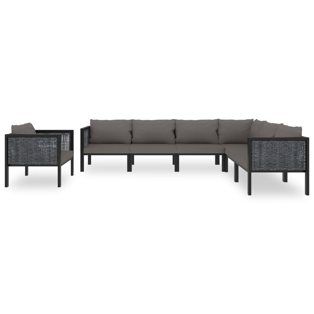 7 pcs conjunto lounge de jardim c/ almofadões vime PE antracite