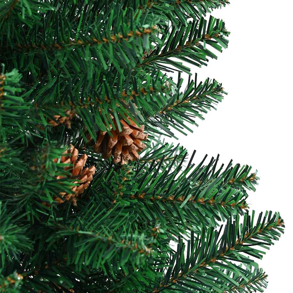 Árvore de Natal fina madeira e pinhas genuínas 210 cm PVC verde