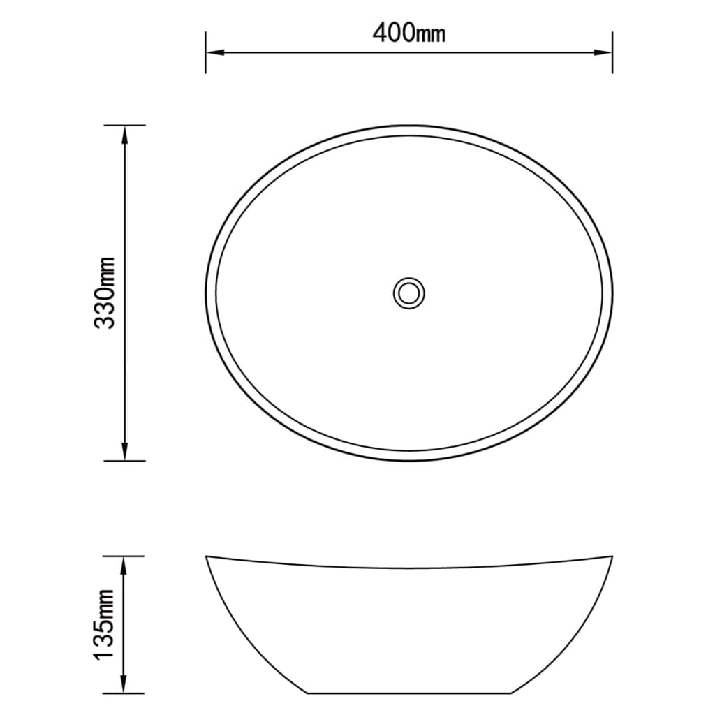 Lavatório luxuoso formato oval 40x33 cm cerâmica branco mate