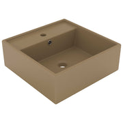 Lavatório luxuoso quadrado 41x41 cm cerâmica creme mate