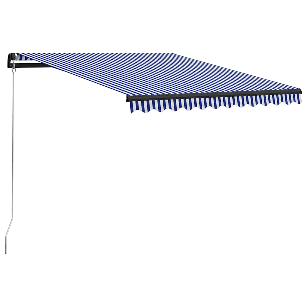 Toldo retrátil manual com LED 300x250 cm azul e branco