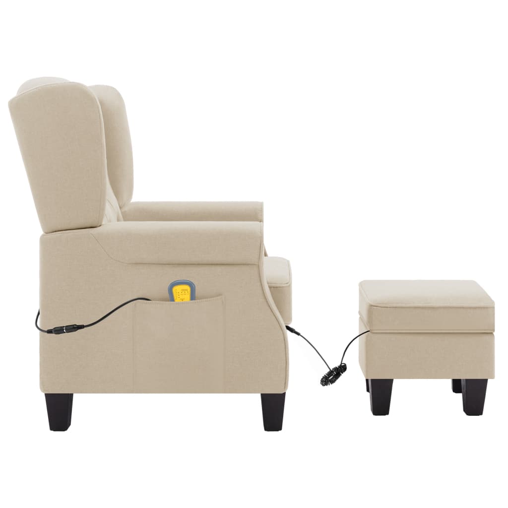Poltrona de massagens com apoio de pés tecido cor creme