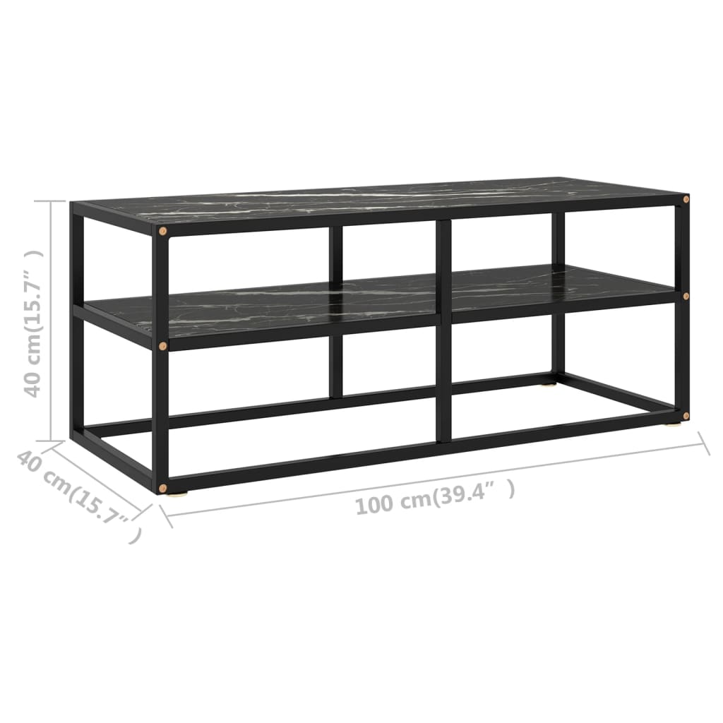 Móvel de TV 100x40x40 cm vidro mármore preto