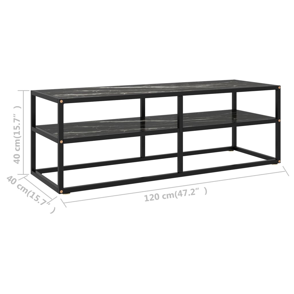Móvel de TV 120x40x40 cm vidro mármore preto