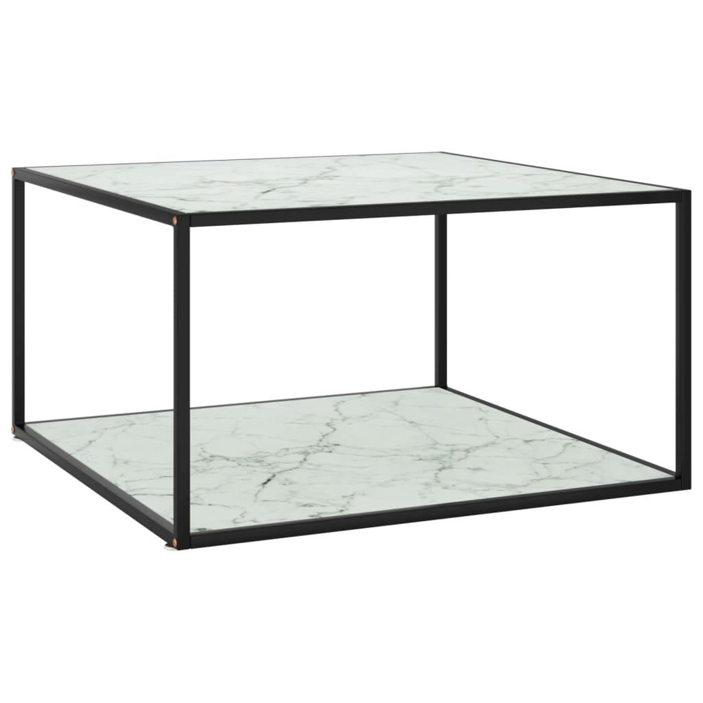 Mesa de centro 90x90x50 cm preto com vidro marmorizado branco