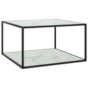 Mesa de centro 90x90x50 cm preto com vidro marmorizado branco