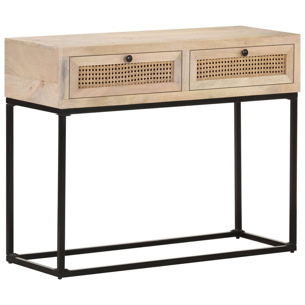 Mesa consola 100x35x76 cm mangueira maciça e palha natural