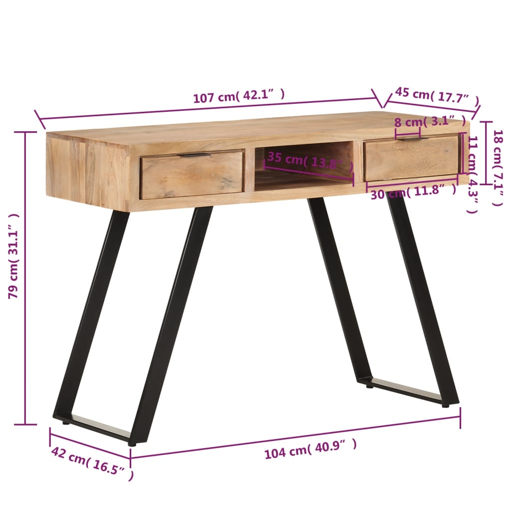 Secretária 107x45x79 cm acácia maciça com arestas vivas