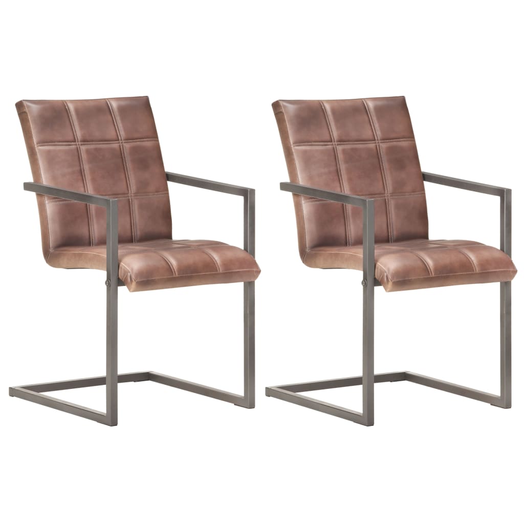 Cadeiras jantar cantilever 2 pcs couro genuíno castanho velho