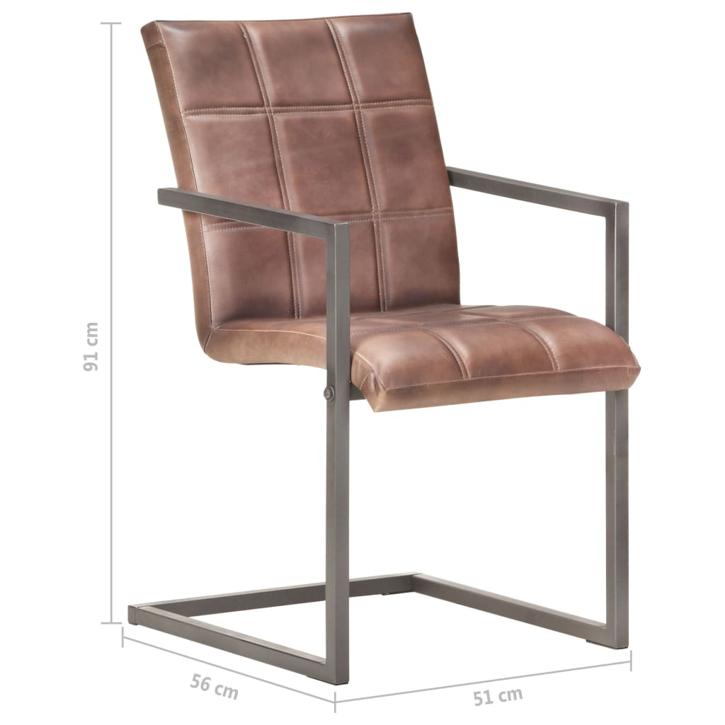 Cadeiras jantar cantilever 2 pcs couro genuíno castanho velho