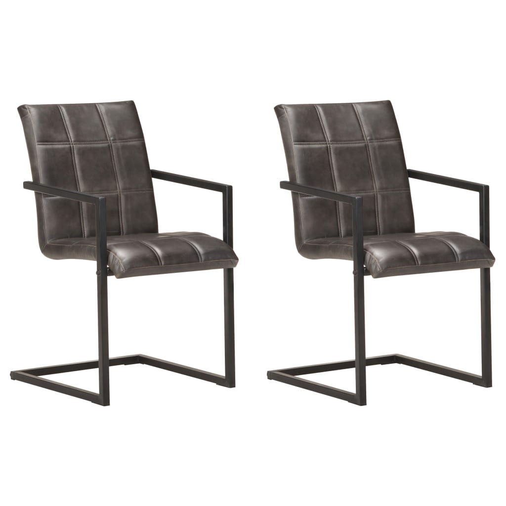 Cadeiras de jantar cantilever 2 pcs couro genuíno cinzento