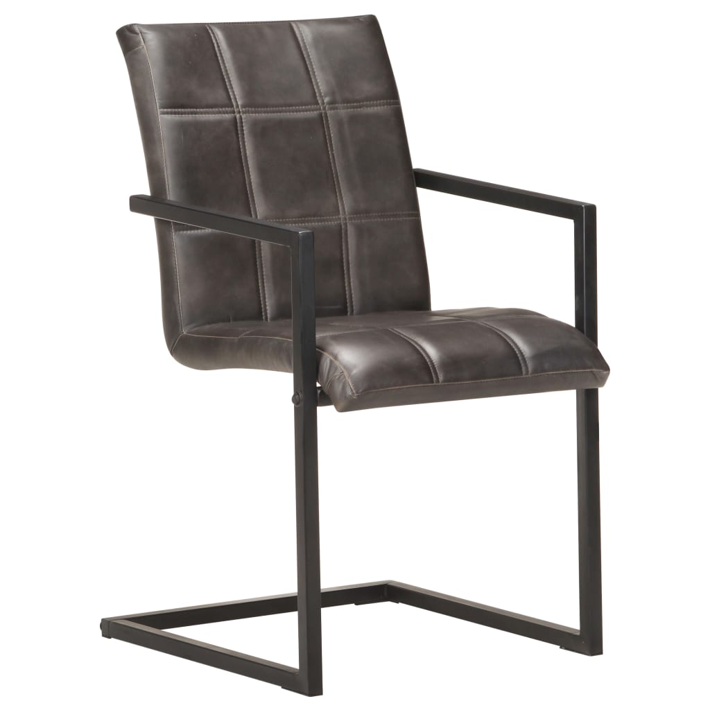 Cadeiras de jantar cantilever 2 pcs couro genuíno cinzento