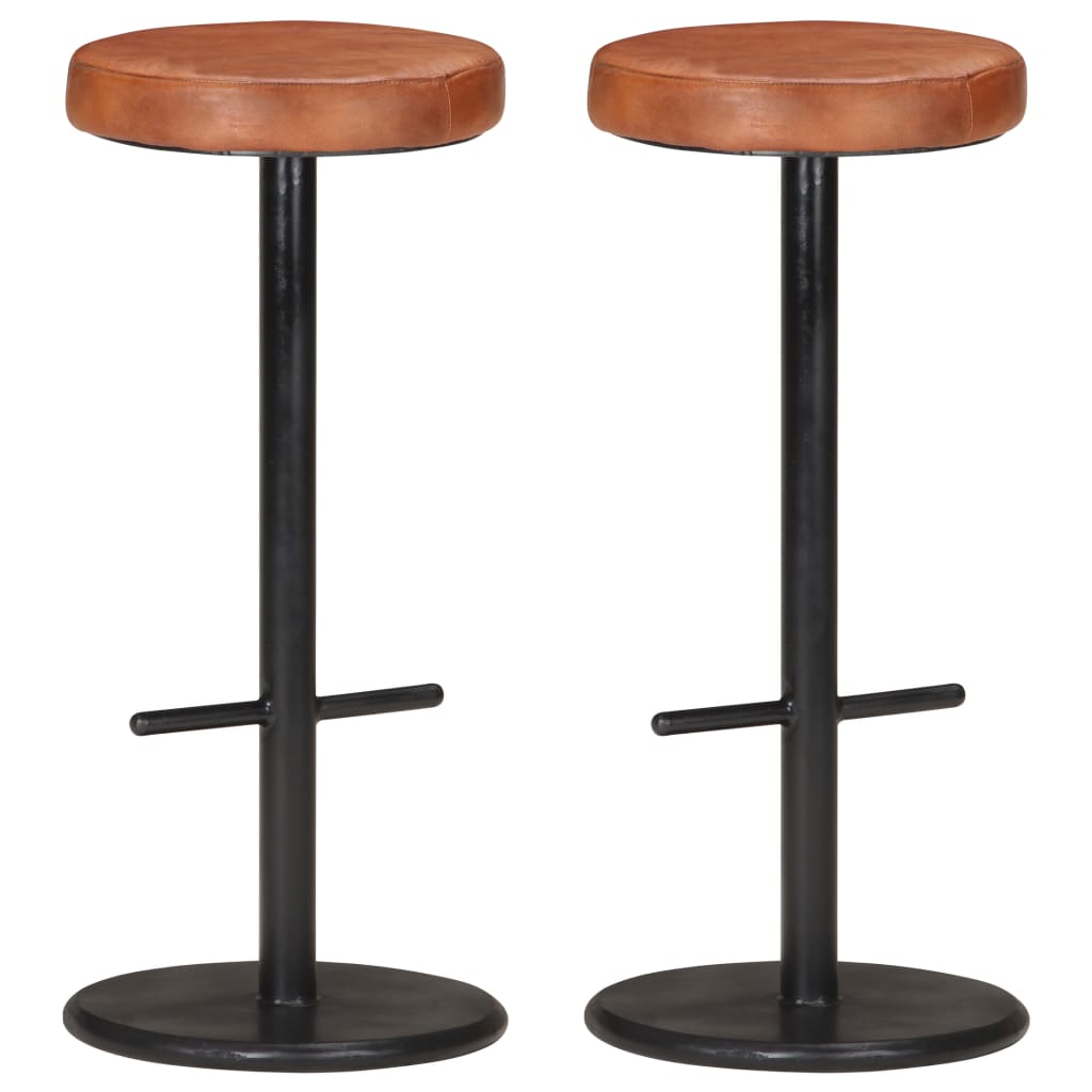 Bancos de bar 2 pcs couro genuíno castanho