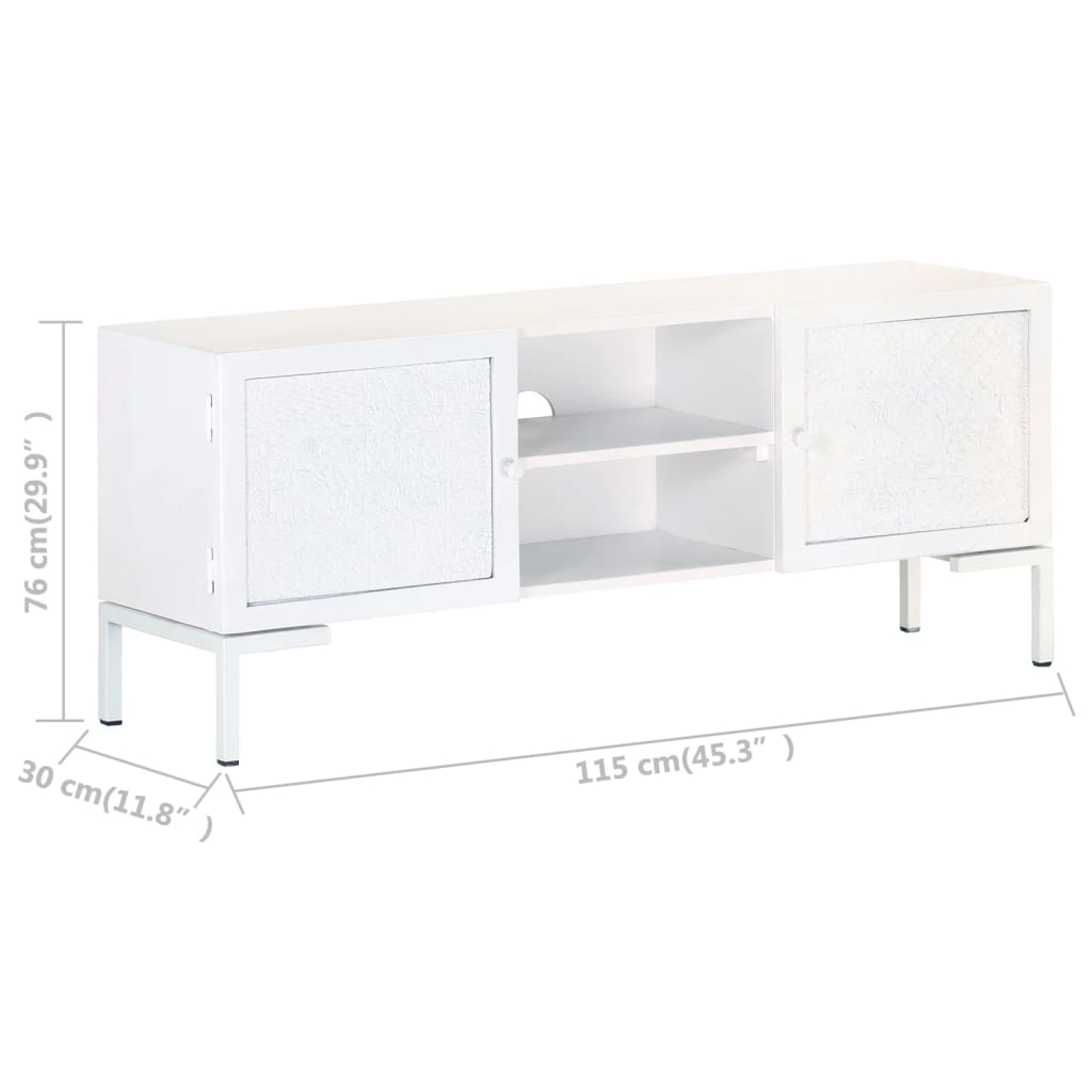 Móvel de TV 115x30x46 cm madeira de mangueira maciça branco