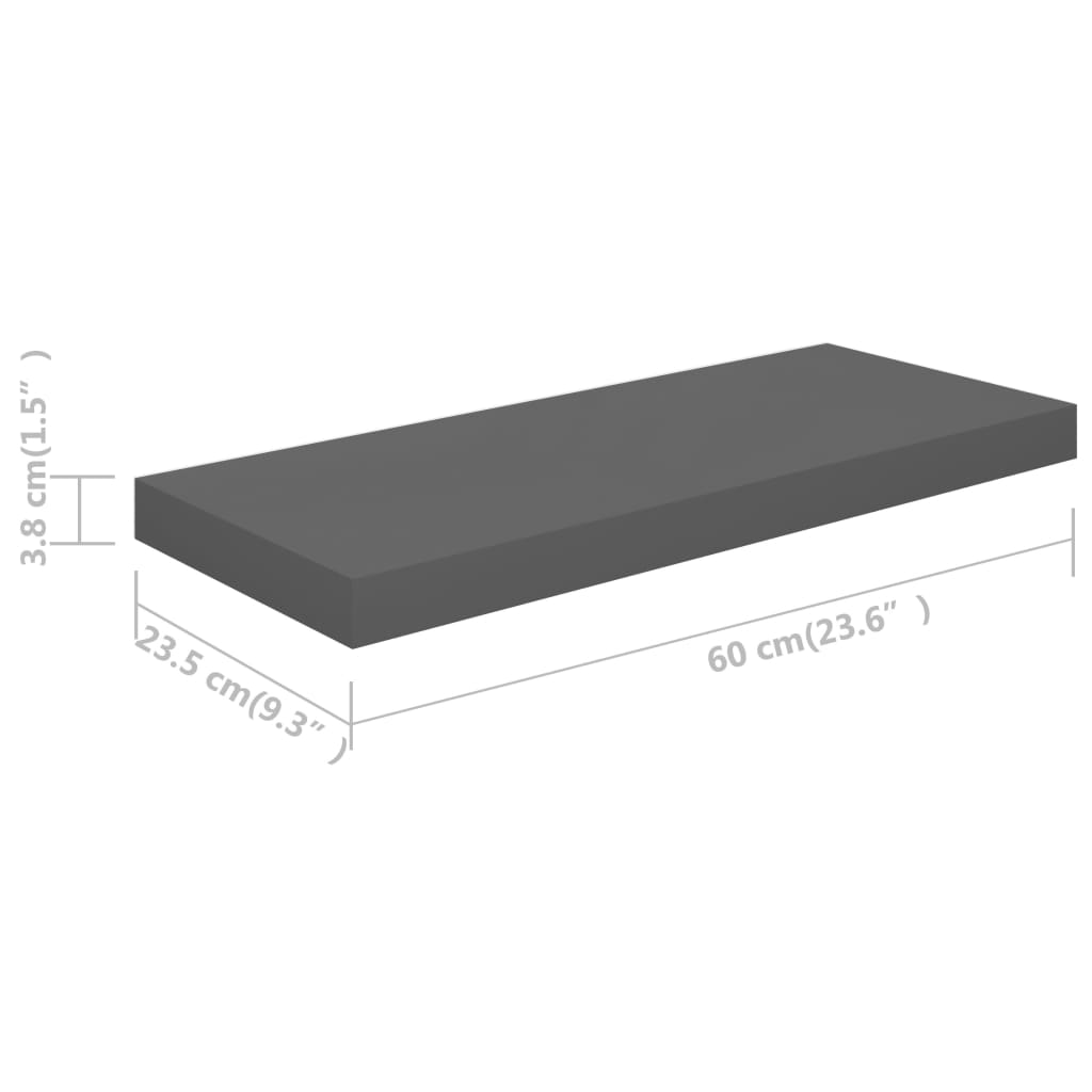 Prateleiras de parede suspensas 4 pcs 60x23,5x3,8cm MDF cinza