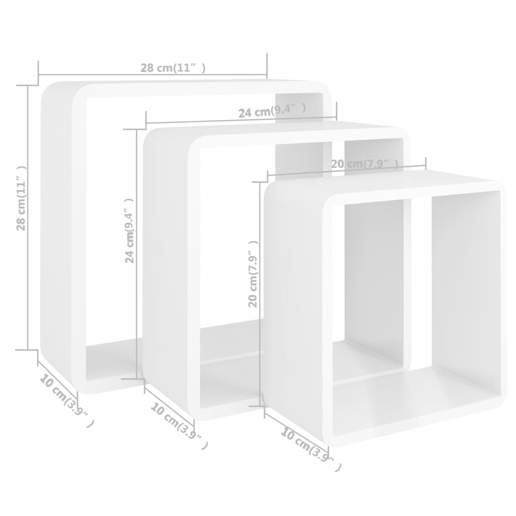 Prateleiras de parede em forma de cubo 3 pcs MDF branco
