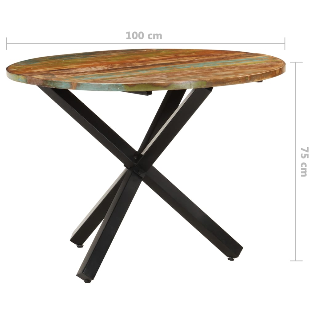 Mesa de jantar redonda 100x100x75 cm madeira recuperada maciça