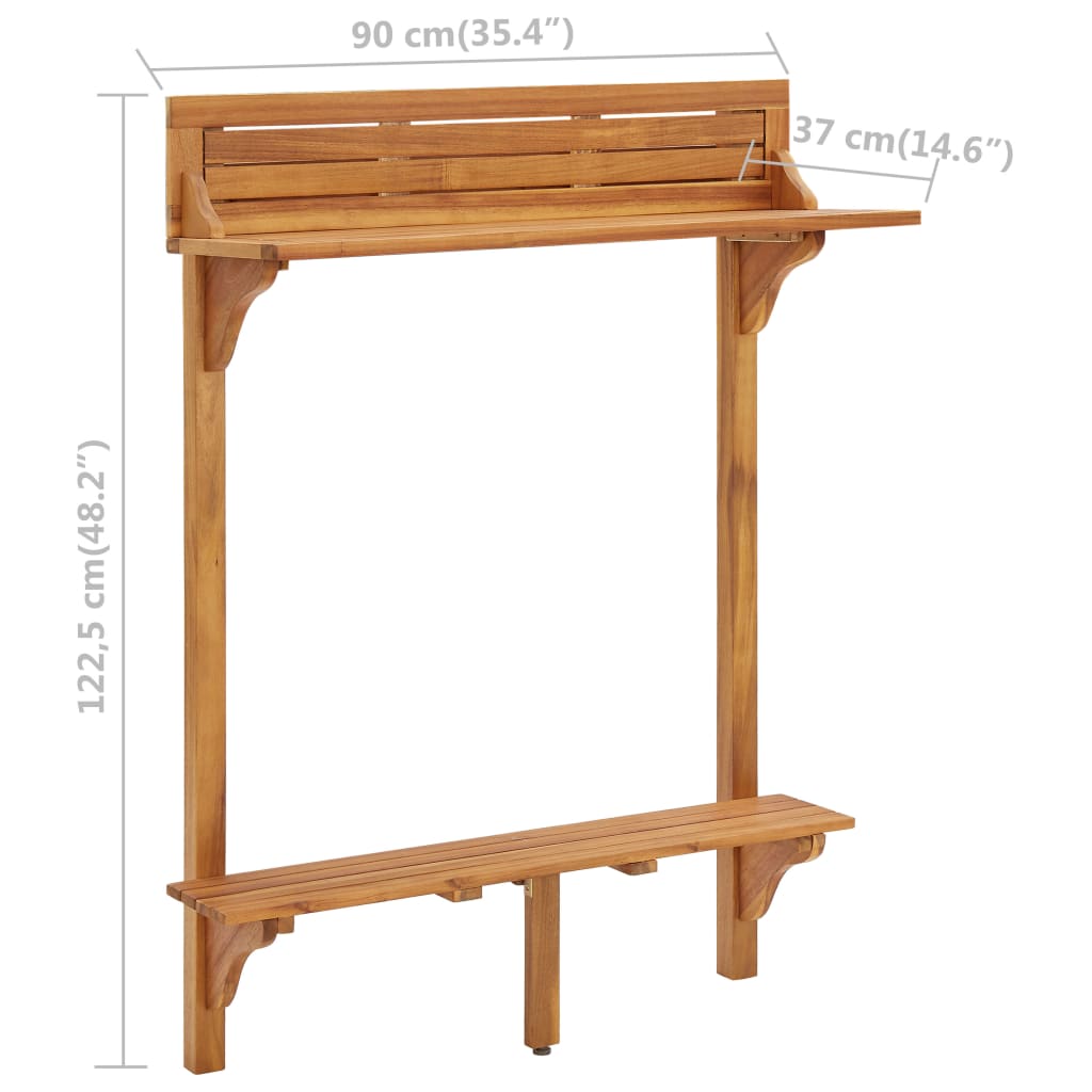 Mesa de bar p/ varanda 90x37x122,5 cm madeira de acácia maciça