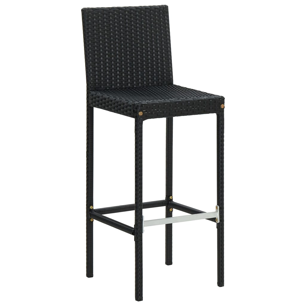 Bancos de bar com almofadões para jardim 2 pcs vime PE preto