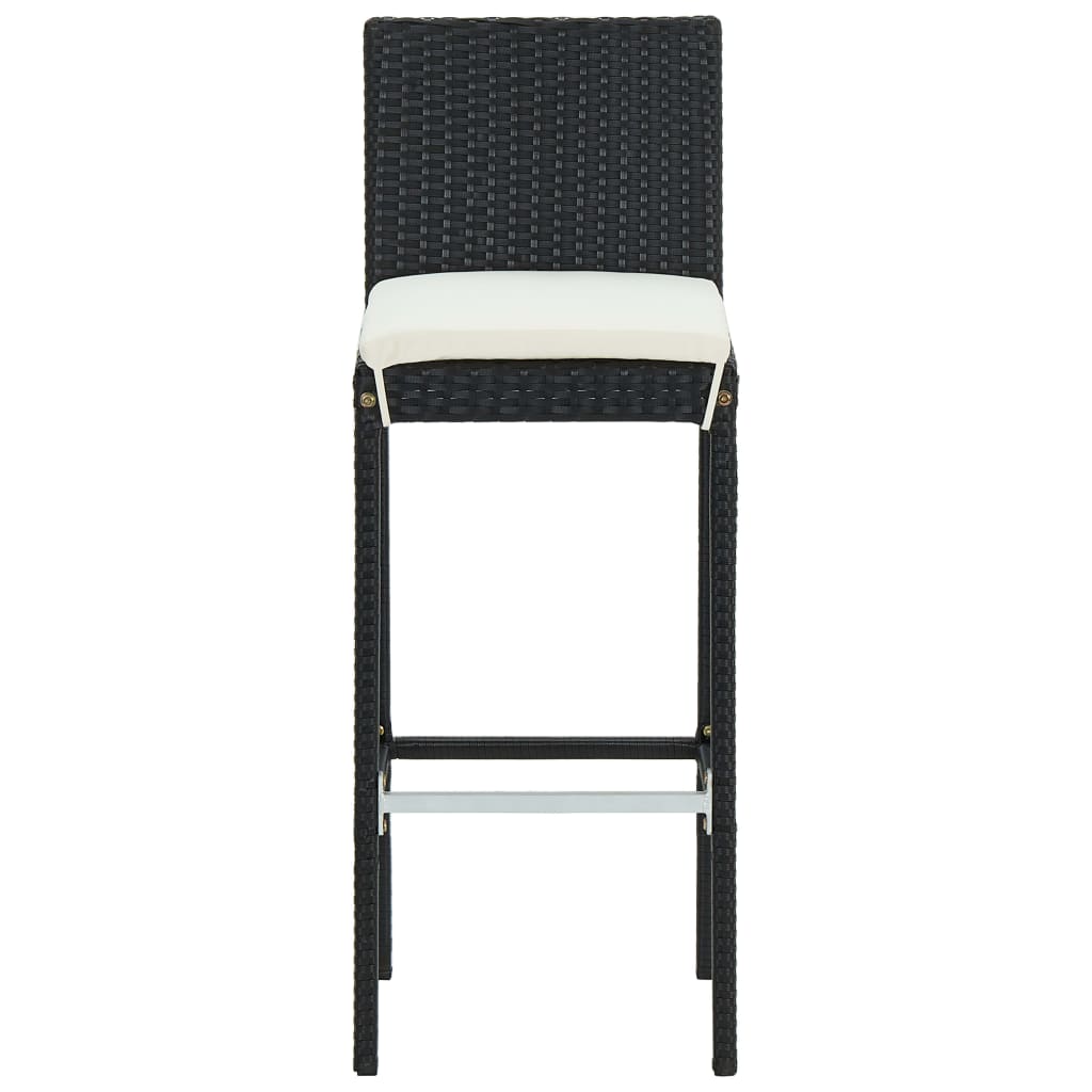 Bancos de bar com almofadões para jardim 2 pcs vime PE preto