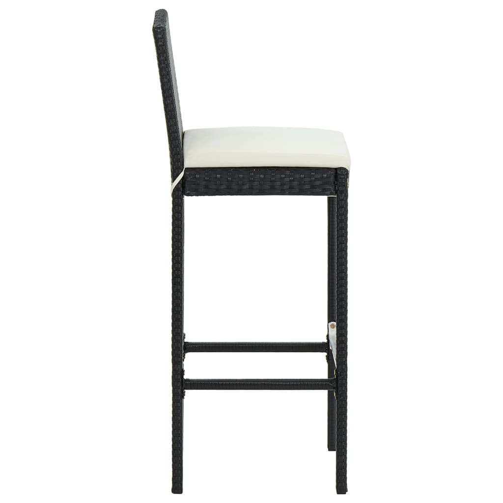 Bancos de bar com almofadões para jardim 2 pcs vime PE preto
